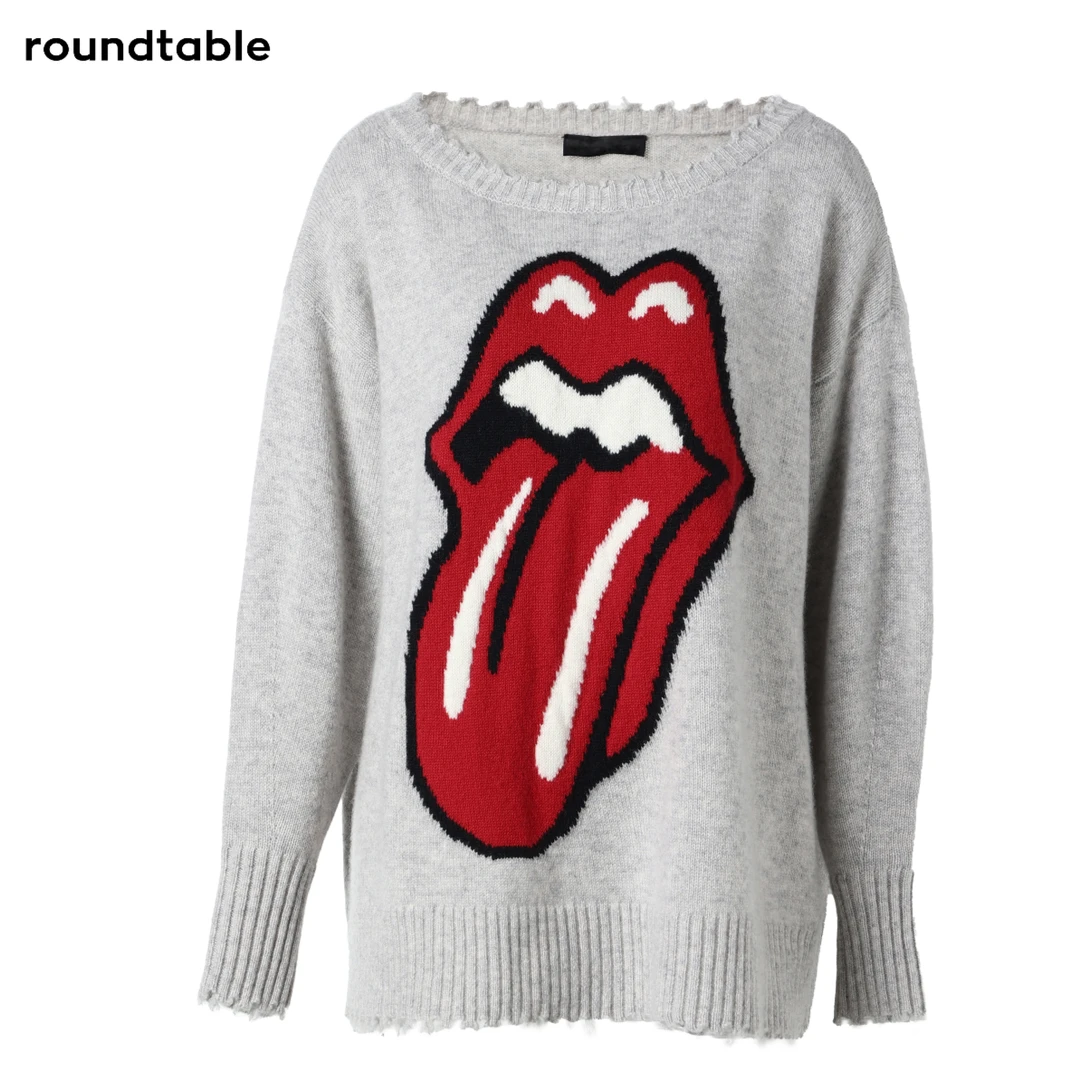 欧洲货宽松长袖时尚卡通印花圆领长袖羊绒毛衣 WDW7105080