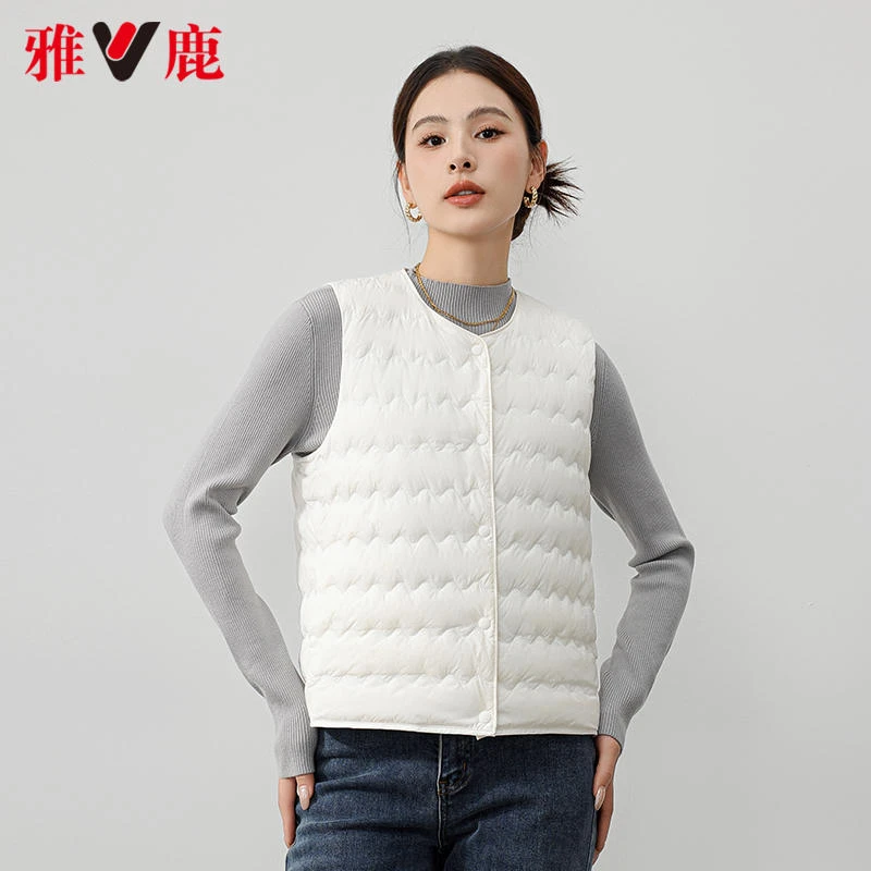 【中国好羽绒】雅鹿轻薄羽绒马甲女秋冬新款圆领内搭羽绒外套时尚