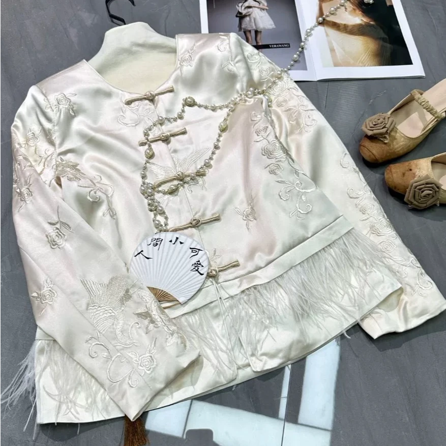 2024新中式秋冬重工醋酸绣花复古百搭短外套