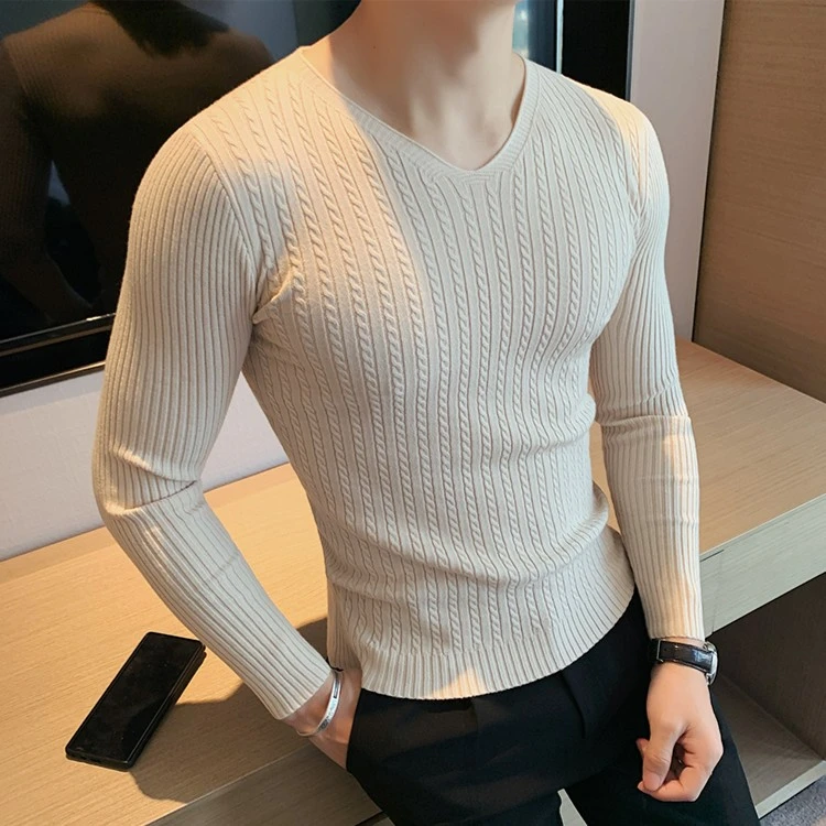 男士长袖毛衣低领薄款紧身2025新款v领内搭修身春秋季针织打底衫