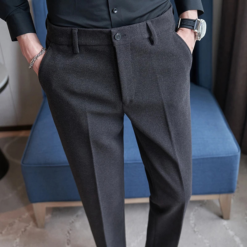 松紧腰毛呢西裤男士潮流百搭冬季2024新款商务正装垂感西装长裤