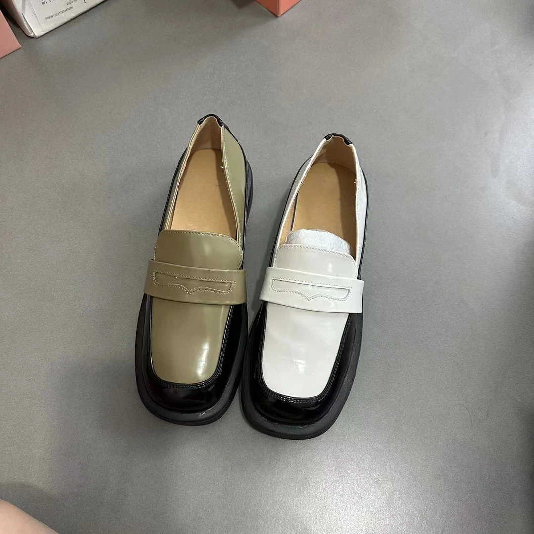 清货价~ 复古英伦风厚底乐福鞋女秋季拼色一脚蹬粗跟配裙子22066