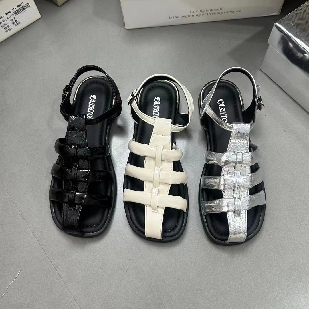 韩版包头凉鞋女鞋子2024新款夏季复古森系编织仙女休闲平底罗马鞋