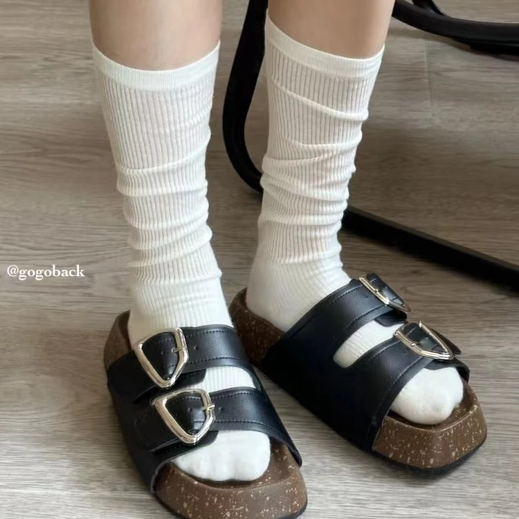 小众复古厚底拖鞋女外穿2024夏季新款百搭皮带扣罗马风H05