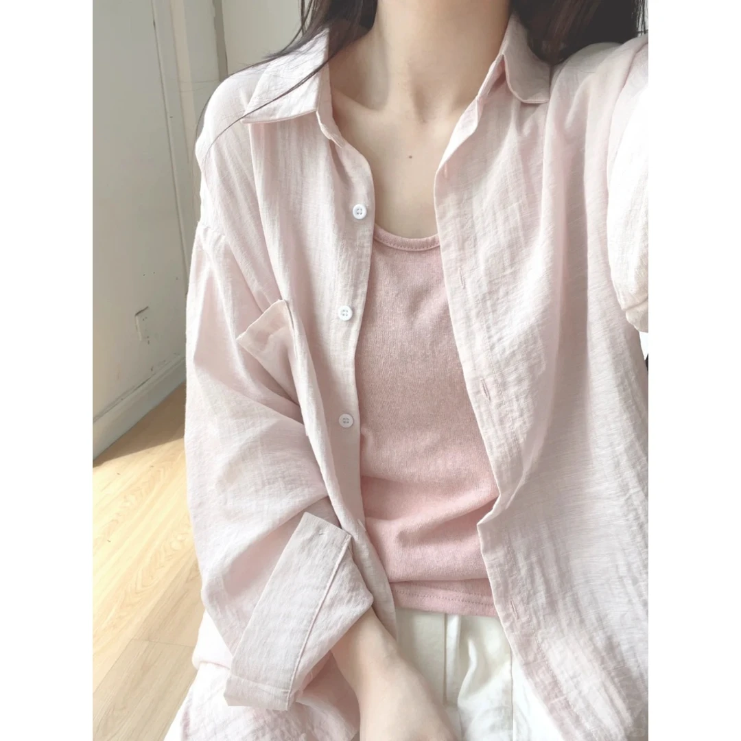 防晒衬衫女款外穿夏季新款宽松显瘦凉感衬衣遮阳百搭长袖上衣外套