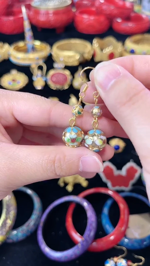 【闪购商品】景泰蓝耳环金地圆珠