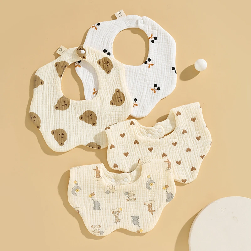 韩版婴儿六层纱布360度可旋转全棉围嘴花瓣ins宝宝口水巾防吐奶