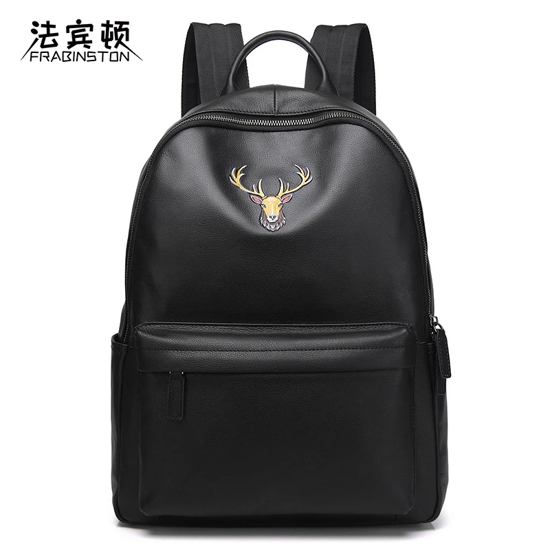 FRABINSTON/法宾顿真皮男士双肩包大容量背包电脑包中国风鹿头包