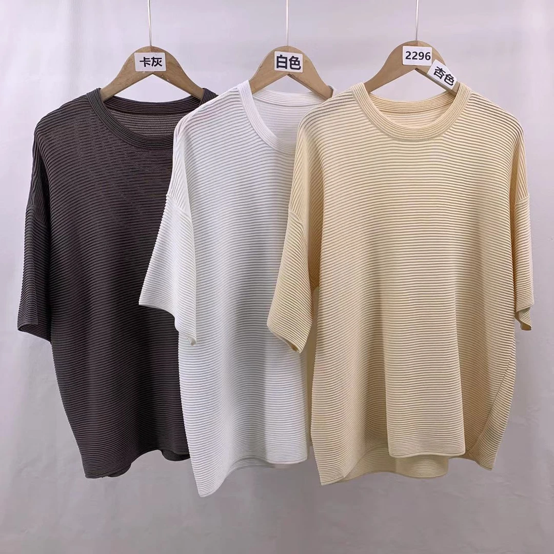 2296号7061#圆领百搭线条织曲珠短袖针织衫A 2 -21