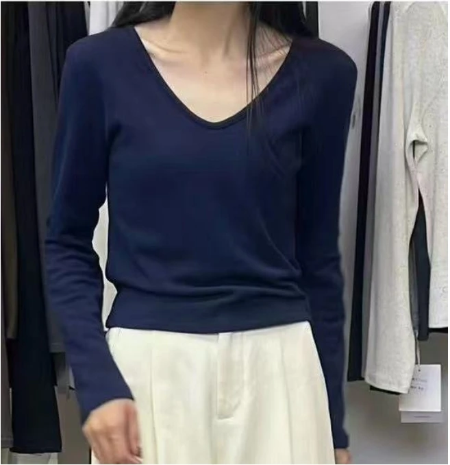 8454号#77150#秋冬纯色百搭抓绒V领打底衫（预）