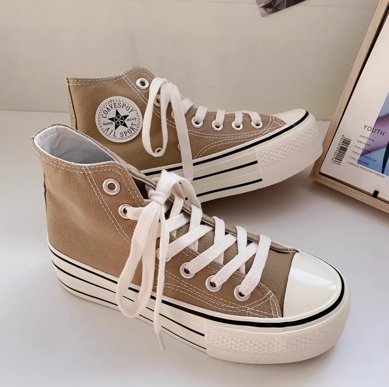 福利款高帮厚底帆布鞋春季休闲学生