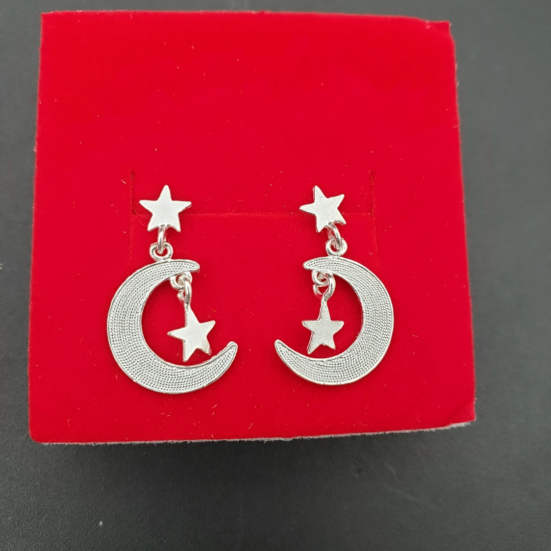 足银耳饰 足银999星月耳钉饰品耳坠花丝耳钉素款银色
