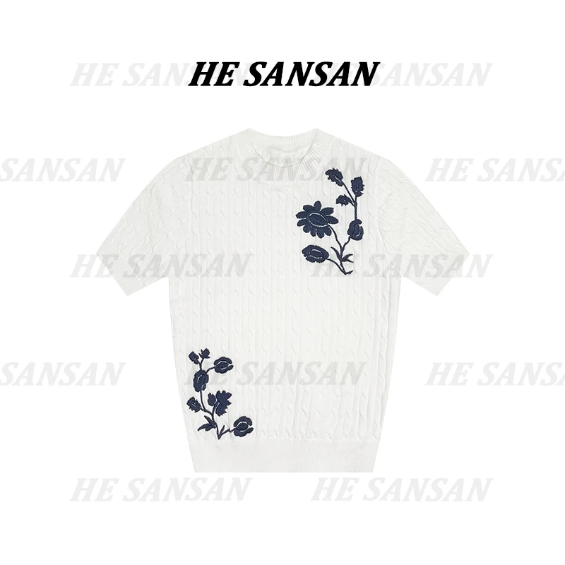 【SANSAN】气质显瘦刺绣小花百搭夏季新款短袖上衣DY-6693