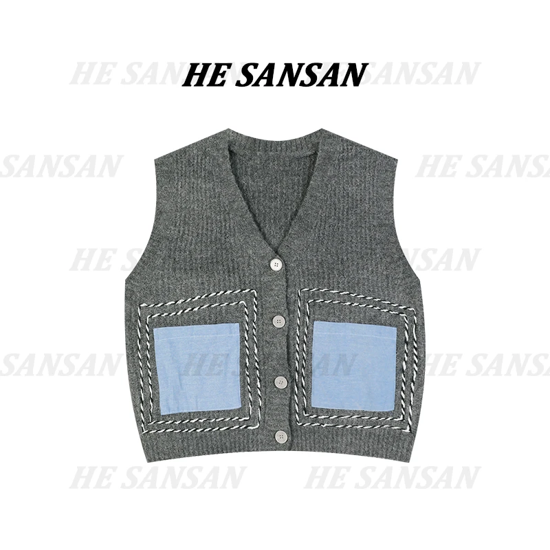 【SANSAN】气质轻奢百搭休闲无袖复古口袋马甲DY-3804