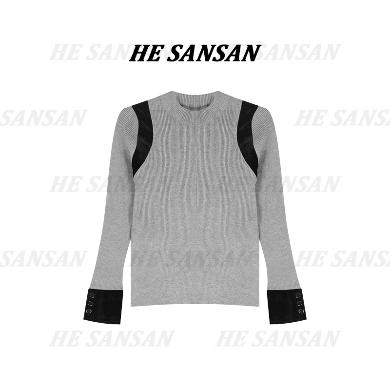 【SANSAN】修身百搭气质减龄套头拼色长袖上衣DY-3951