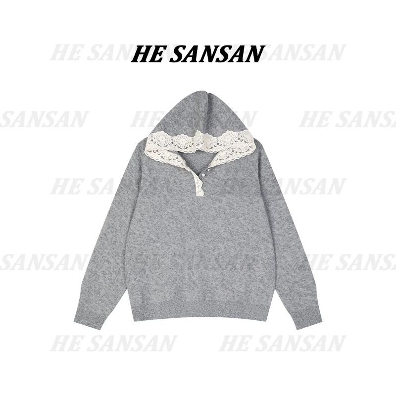 【SANSAN】气质连帽百搭蕾丝拼接休闲轻奢极简上衣DY-4071