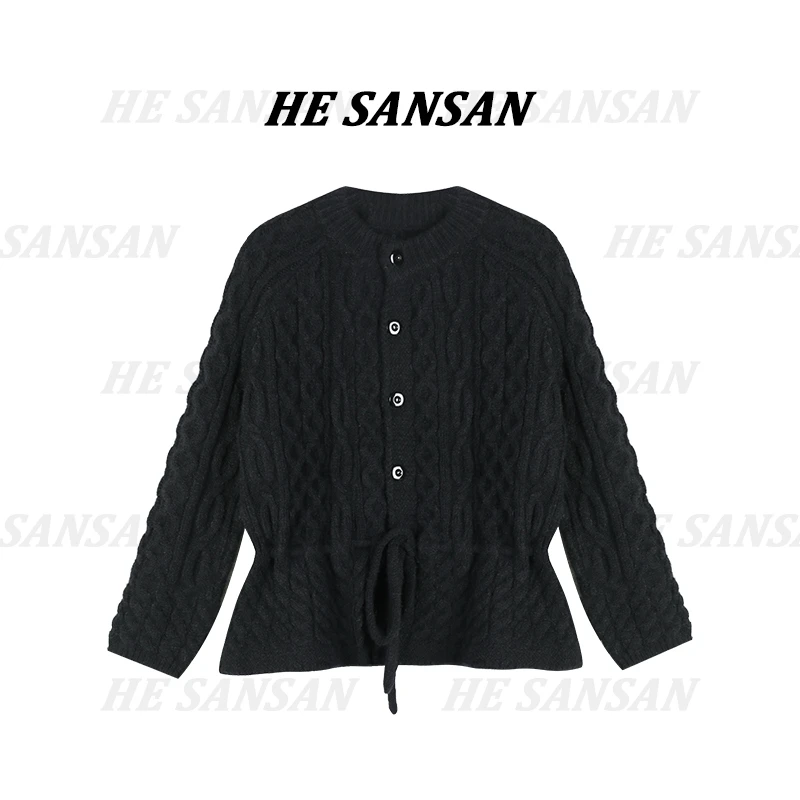 【SANSAN】极简百搭气质抽绳麻花时尚开衫外套DY-7337