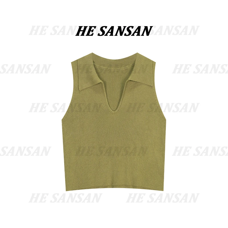 【SANSAN】轻奢极简休闲百搭翻领套头无袖背心DY-3382