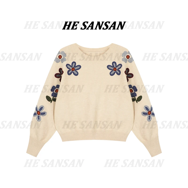 【SANSAN】轻奢百搭套头机绣小花休闲时尚上衣DY-4267