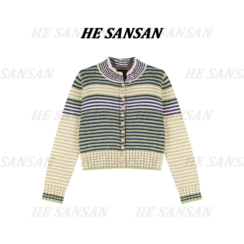 【SANSAN】轻奢条纹百搭气质显瘦极简时尚开衫外套DY-1492