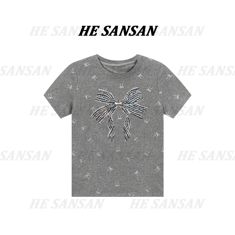 【SANSAN】”蝴蝶“气质减龄极简百搭设计重工套头休闲短袖DY-3134