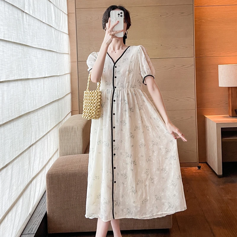 2024孕妇装夏季新款时尚碎花宽松韩版网红中长款雪纺连衣裙气质