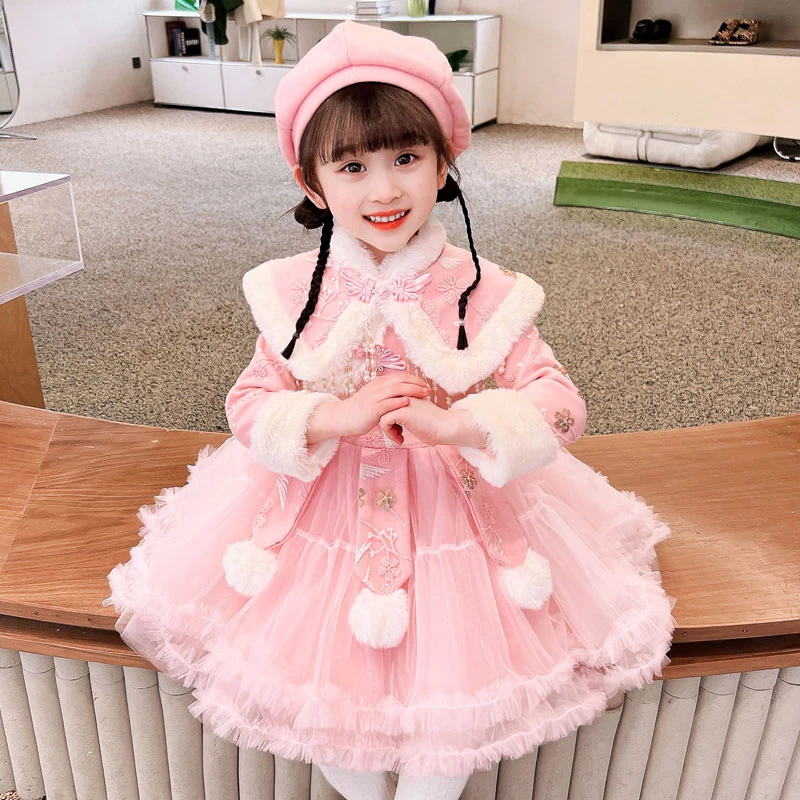 儿童拜年服2023新款冬季古代衣服裙女童冬天唐装喜庆中国风连衣裙