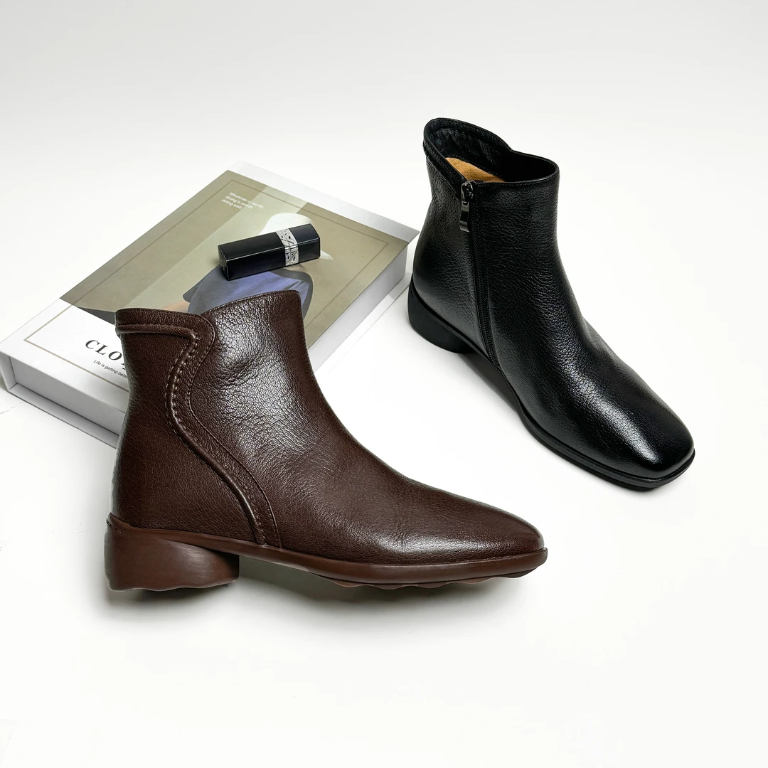 3CM低跟秋冬季时装靴双11新款爆款时尚休闲百搭真皮粗跟加绒秋季