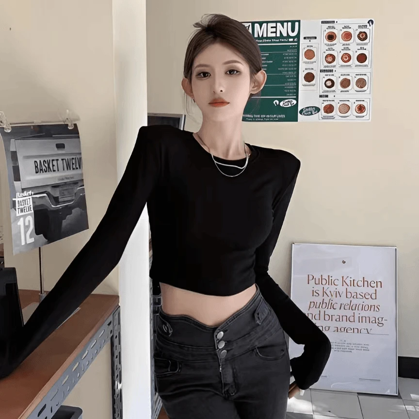 小个子高腰打底衫破洞t恤2025年夏季薄款内搭长袖紧身上衣女纯色