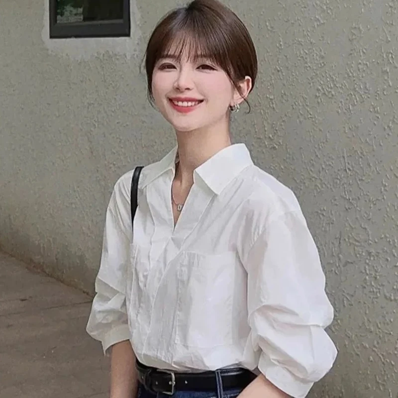 小个子白色短袖衬衫女夏小众设计感休闲百搭通勤衬衣宽松小众上衣