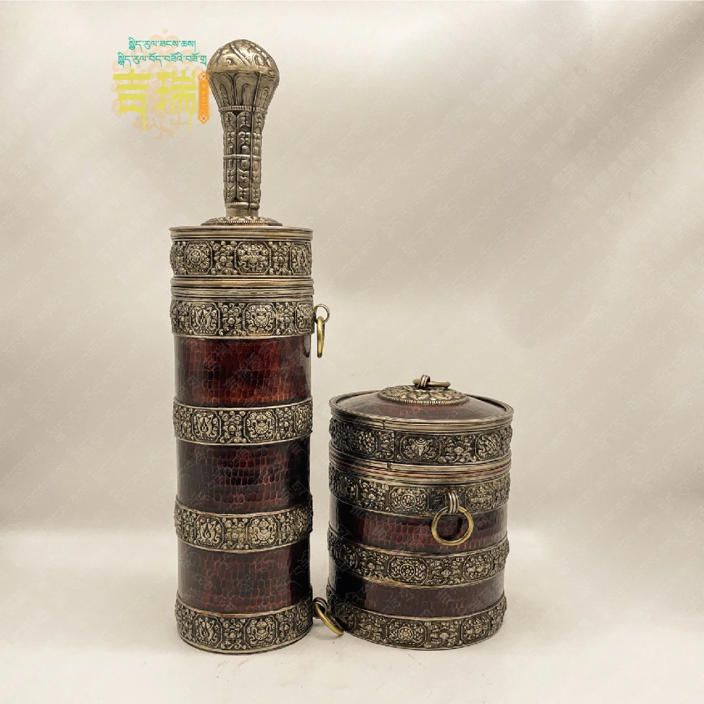 吉瑞少数民族家里手工铜酥油筒两件套单个客厅家具网红家居装饰品