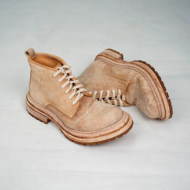 西部印像马臀皮增高防滑耐磨复古港风马丁靴男士靴子英伦风8002