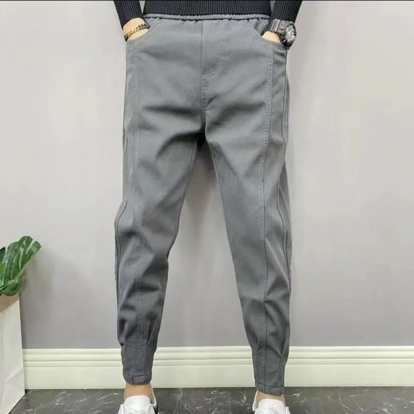 秋冬新款韩版男纯色小脚九分裤网红潮流束脚休闲裤修身哈伦裤