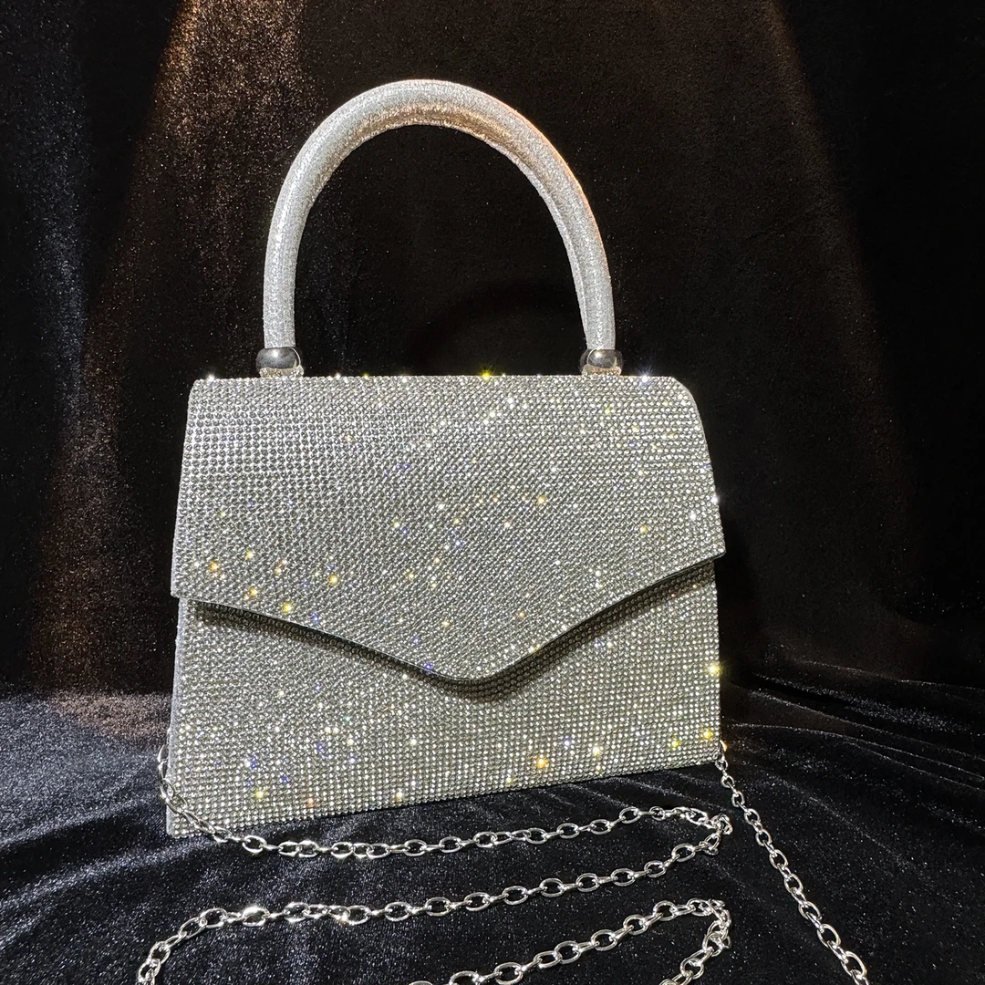 最火女士名媛小香风镶钻百搭轻奢水钻闪闪包气质单肩女手提包手包