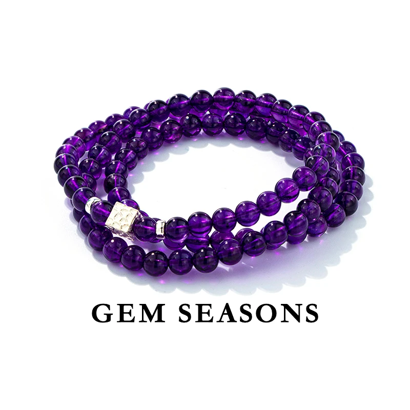 GEM SEASONS天然紫水晶珠串 6mm三圈珠链手串多戴珠串款时尚百搭