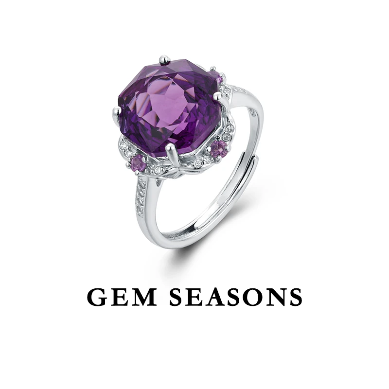 GEM SEASONS天然紫水晶戒指 玫瑰切割设计师款时尚简约紫色宝石