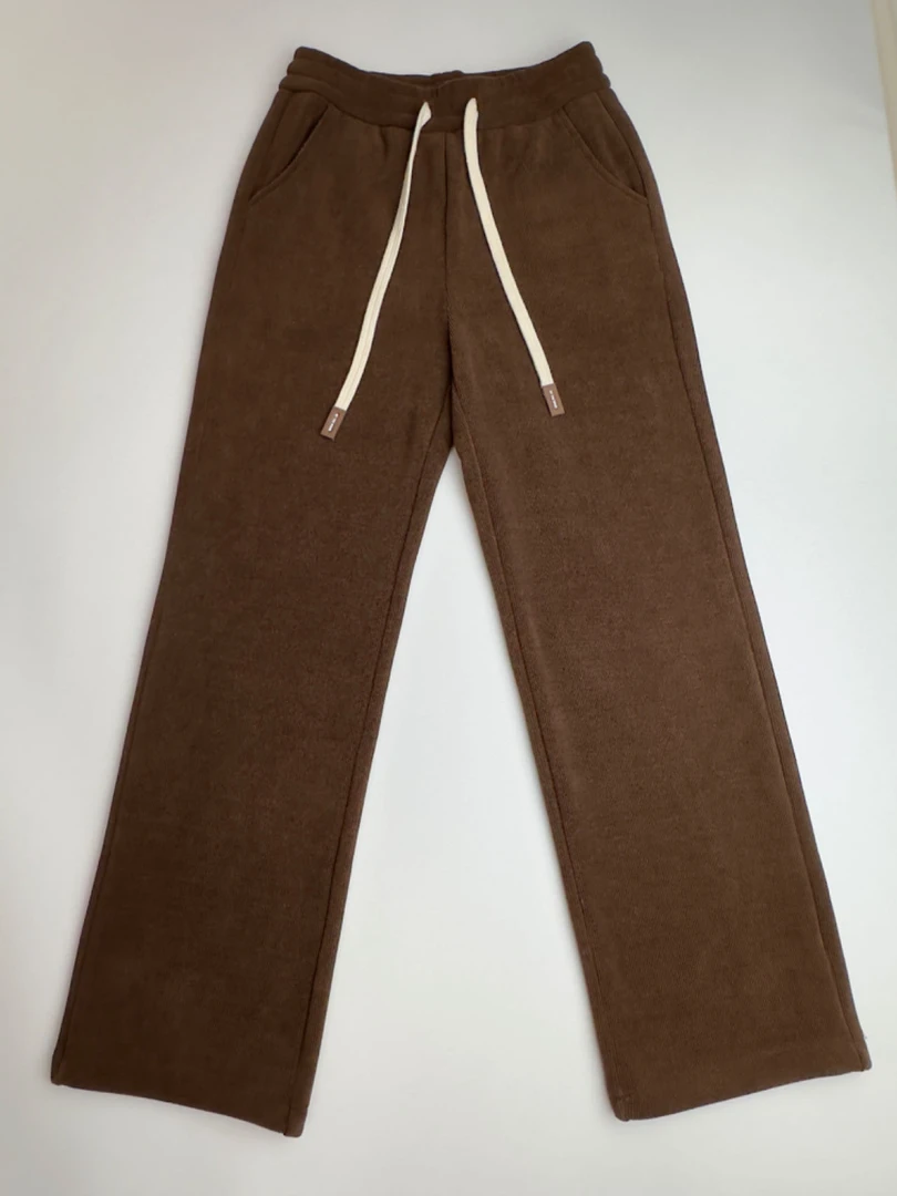 2023年秋冬 加绒加厚直筒裤宽松休闲裤时尚百搭新款华夫格ins纯色