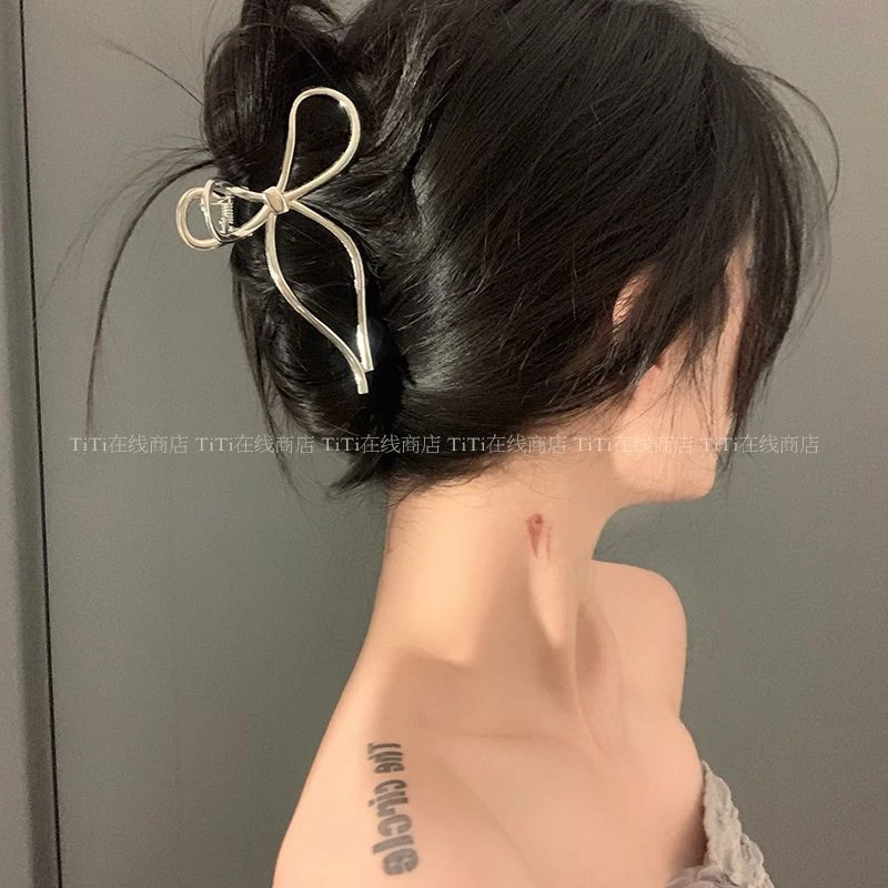 白鹿同款镂空蝴蝶结抓夹磨砂金属大发夹女后脑勺鲨鱼发卡夹子头饰