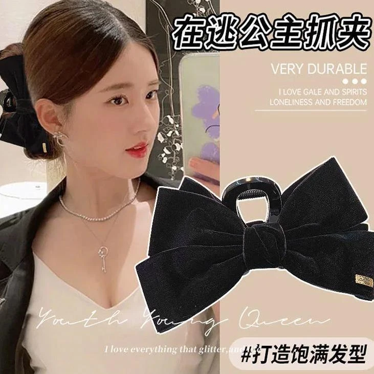 大号鲨鱼夹蝴蝶结抓夹发夹女后脑勺秋冬季丝绒发卡子头饰头发夹子
