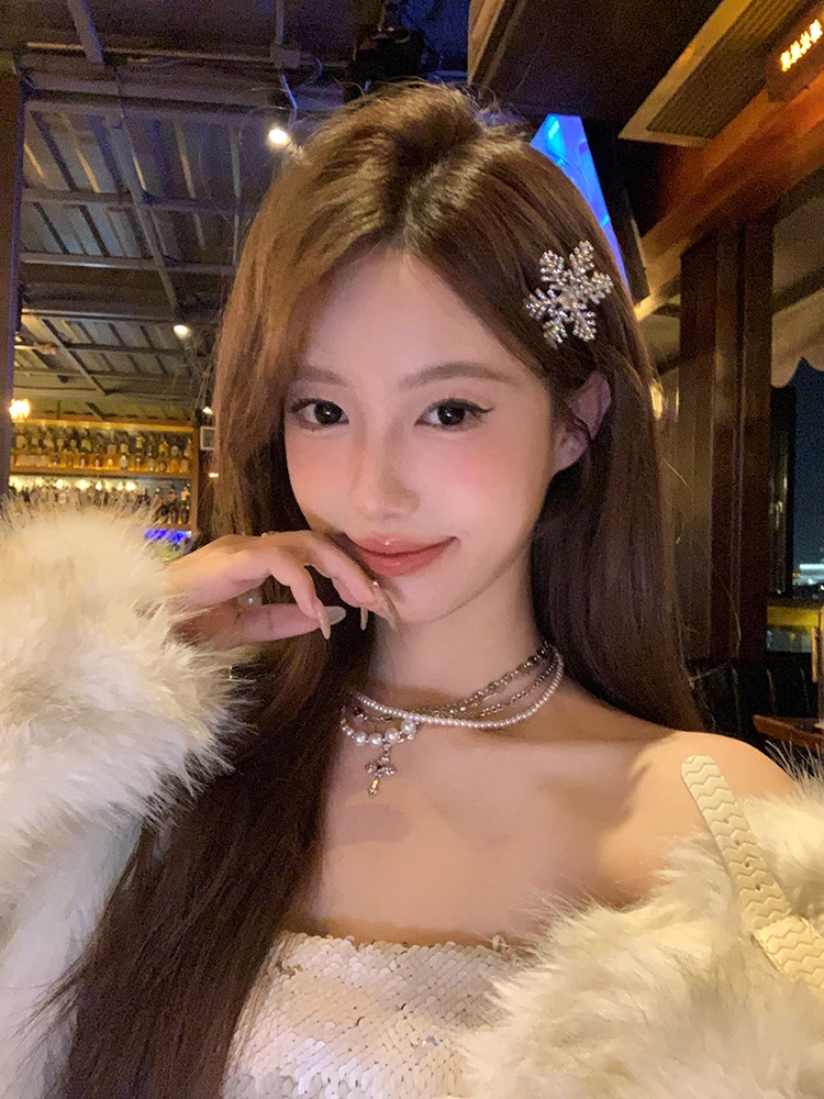 【蜜桃茶】浪漫冬日 闪锆雪花发夹女秋冬精致高级感侧边刘海发卡