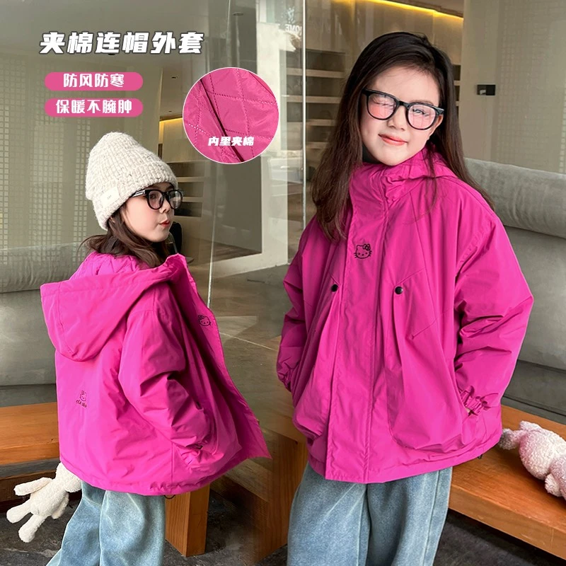 mini旦童装女童棉服外套冬季新款儿童夹棉冲锋衣连帽保暖大衣