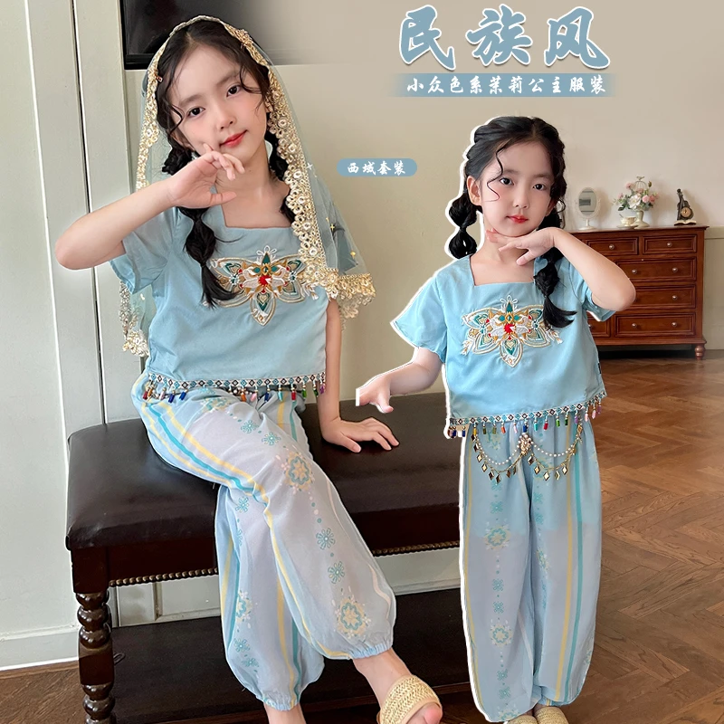 mini旦女童茉莉公主五件套夏季新款薄款小女孩异域风汉服套装