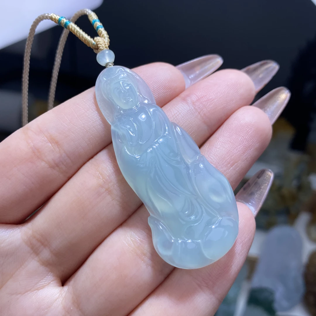 天然缅甸翡翠a货冰晴底站观音冰透