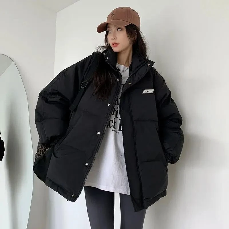 黑色立领羽绒服外套女棉袄冬季加厚韩版百搭宽松学院风面包