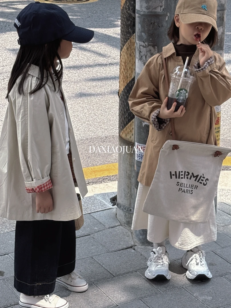 现货【大小卷】秋季新款纯色中长款风衣-50160