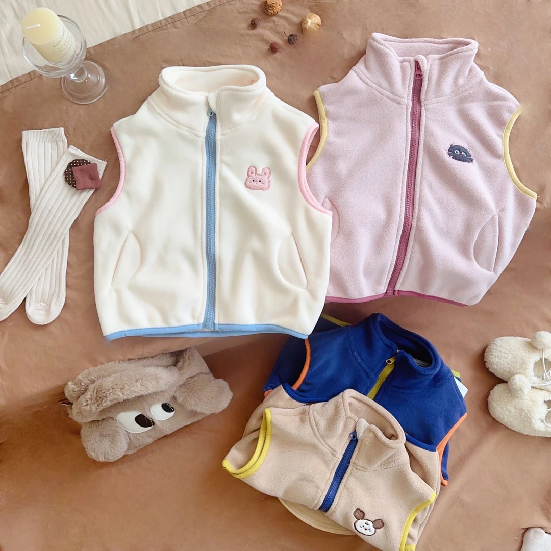 现货【大小卷】儿童奥粒绒卡通拉链马甲-26207