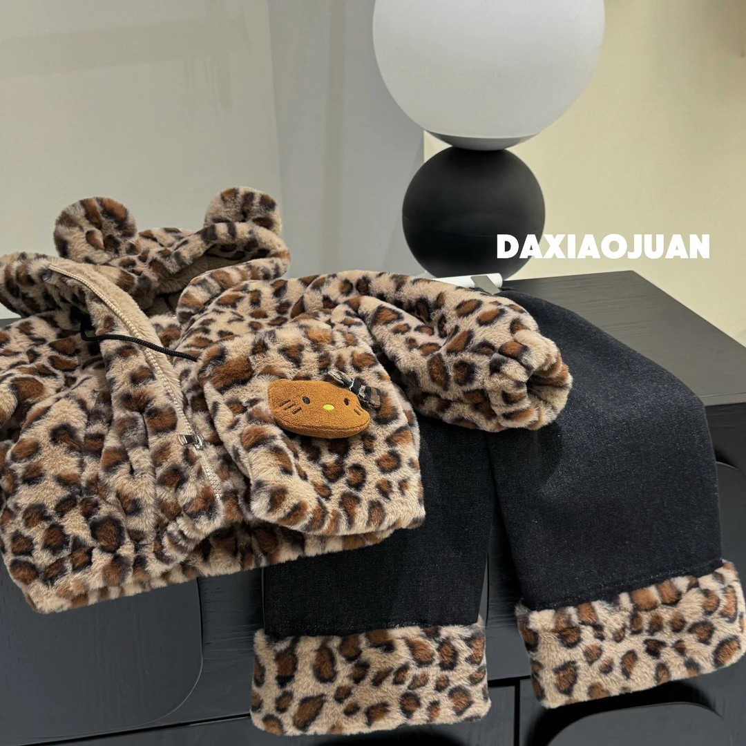 现货【大小卷】冬季新品童装豹纹裤脚休闲裤-61154