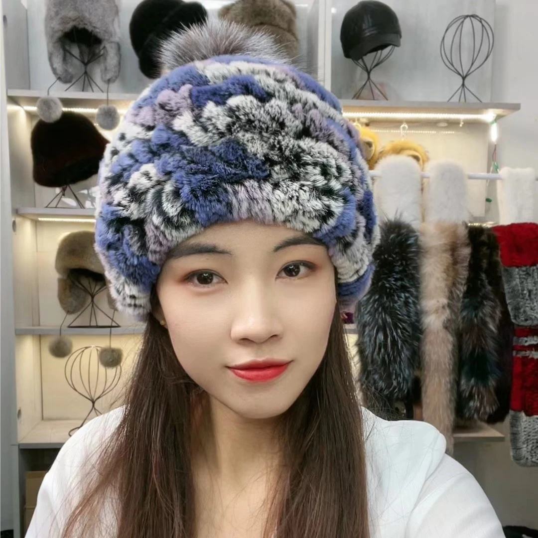 獭兔毛皮草帽子女秋冬兔毛保暖护耳中老年奶奶休闲妈妈帽