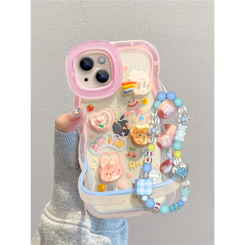 适用于苹果15promax手机壳新女款iPhone14/13云朵公仔链条隐形双