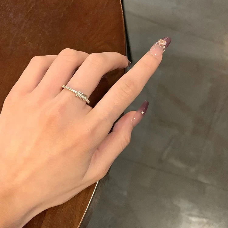 铜合金合成锆石戒指 可调节冷淡风精致戒指个性ins开口戒指 J-727